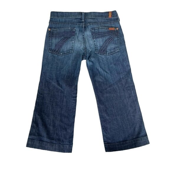 7 For All Mankind Women's Sz 27 Dojo Cropped Jeans 7's on Pockets Dark Wash - Picture 2 of 8